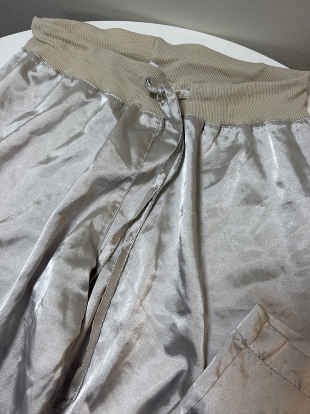 Silky Drawstring Pajama Pants in Light Silver - Picture 2 of 7